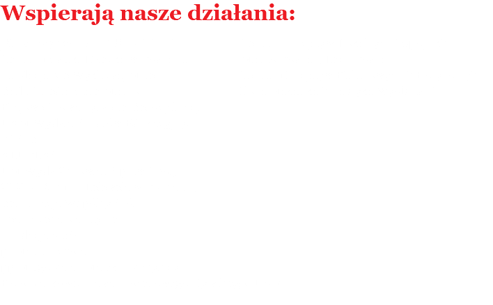 Wspierają nasze działania: Stowarzyszenie RESO - LUTNI Centrum Inicjatyw Lokalnych "Spojnik" Centrum Sztuki Dziecka w Poznaniu Miasto Poznan, Lech Poznań Fundacja Nie Wykluczaj Mnie Centrum Inicjatyw Kulturowych " Horyzonty" Rada Osiedla Stare Miasto Ilona Makalska " Fabryka Wyobraźni" Krajowe Stowarzyszenie Resocjalizacji UAM Wydział Studiów Edukacyjnych POSiR ALUPLAST UM Wydz Zdrowia i Spraw Społ, ZSZ Nr 6 im. J. Lelewela w Poznaniu, Restauracja Wspólny Stół Teatr Scena Na Piętrze Fundacja ARS p. Maria Ochota pp Małgorzata i Marek Przybylscy Koło Naukowe Prawa Procesowego Cywilnego UAM